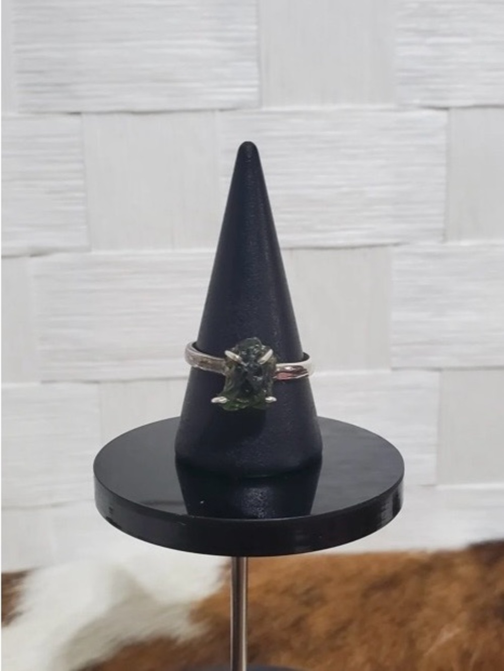 925 Sterling Silver Raw Moldavite Ring